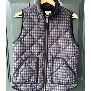 J. Crew Factory Sz S Gray Plaid Down Filled Puffer Vest Full Zip Preppy Outdoors